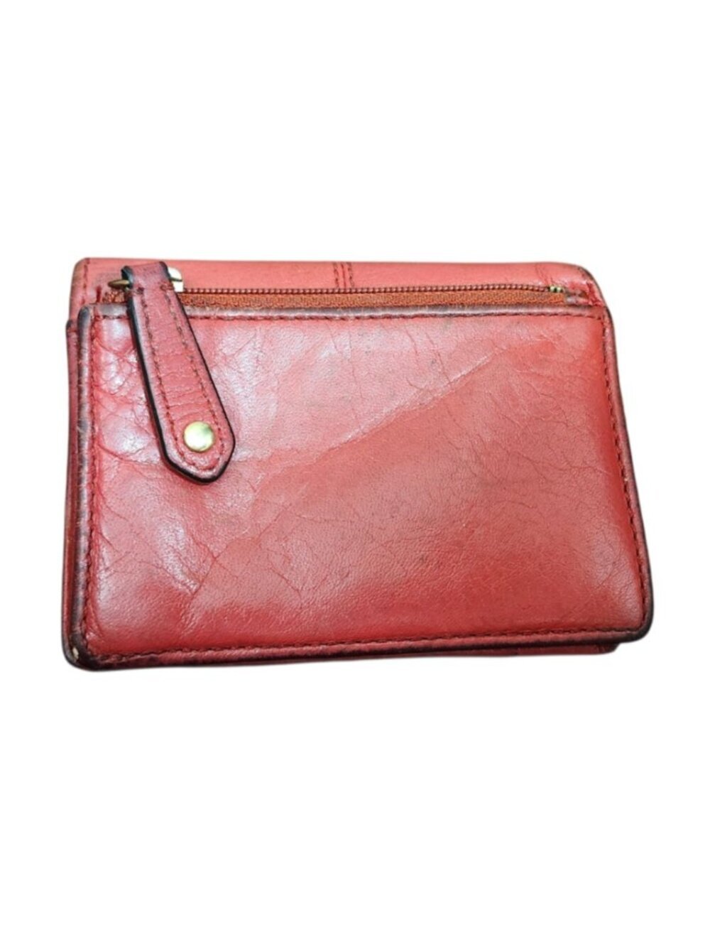 Coach Red Leather Wallet Women Compact Bifold Zip Coin Pocket Signature Logo - Picture 5 of 6